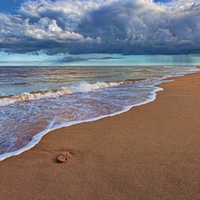 Waves, clouds, Beaches, Sand, sea