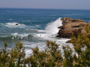 Coast, rocks, Waves, sea