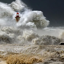 Waves, Storm, maritime, sea, Lighthouse