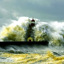 Waves, Storm, maritime, sea, Lighthouse