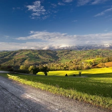 Way, Mountains, medows