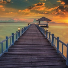 west, sun, sea, clouds, Platform