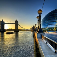 west, sun, thames, London, Tower Bridge