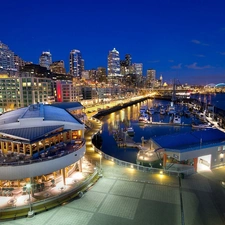 Marina, Seattle, wharf, Restaurant, Yachts, night