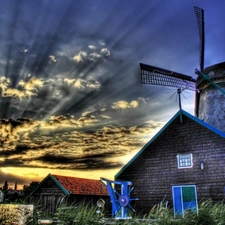 Windmill, west, sun