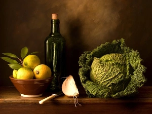 cabbage, lemons, onion, Wine