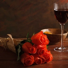 Wine, roses, glass