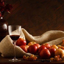 Wines, composition, Grapes, wine glass, apples