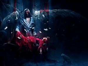 angel, blood, Women, wings