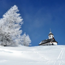 church, viewes, winter, trees
