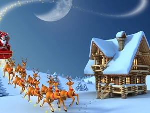 winter, 2D Graphics, reindeer, gifts, Santa