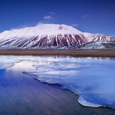 winter, Mountains, lake