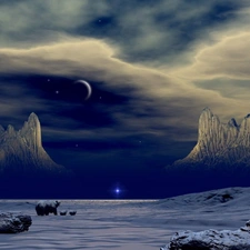 winter, Mountains, Night