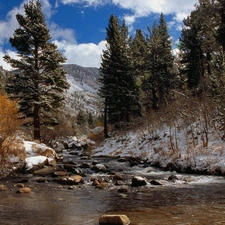 winter, Mountains, River