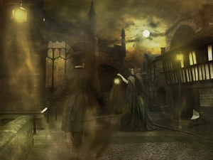 old, Women, a man, Town