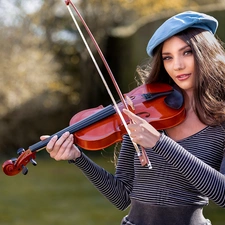 longhaired, violin, beret, The look, light brown, Women