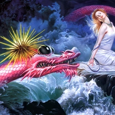 Women, Pink, Dragon