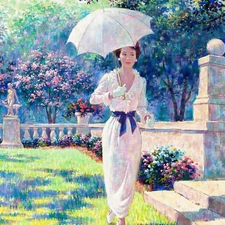 Garden, umbrella, Arthur Saron Sarnoff, Women, picture