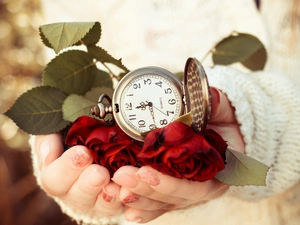 Watch, Red, Hands, Womens, ##, roses