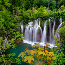 woods, Plitvice Lakes National Park, viewes, Coartia, trees, waterfall