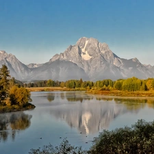 woods, River, Mountains