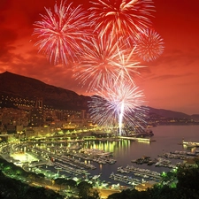 yacht, fireworks, Harbour