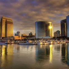 Town, Harbour, Yachts, skyscrapers