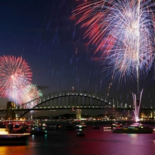 year, fireworks, bridge, New, Sydney