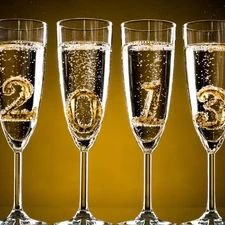 glasses, New, year, Champagne